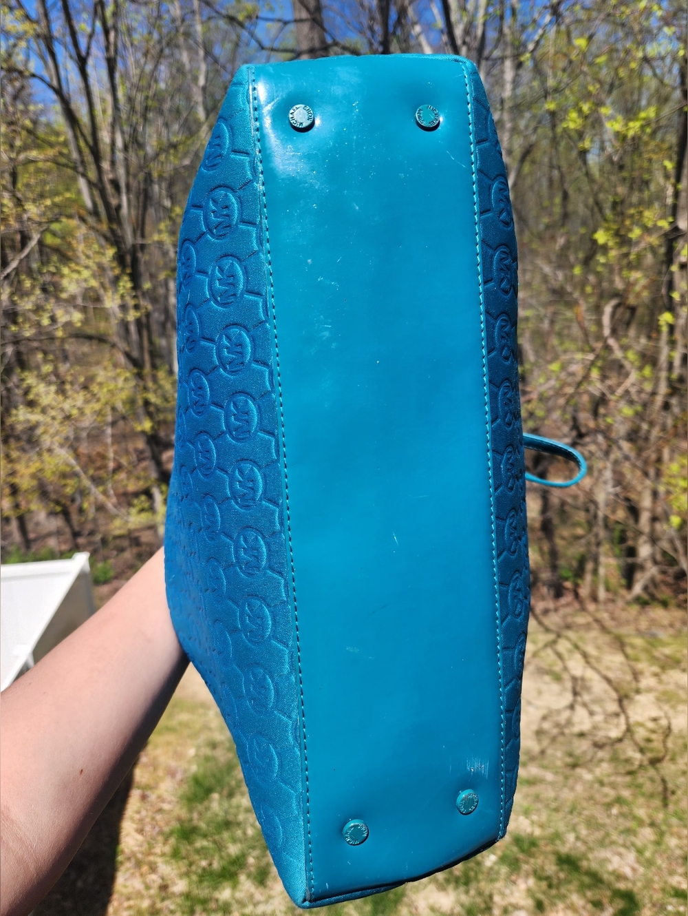 Large Michael Kors Tote JetSet Quilted Bag Turquoise Neoprene - Picture 11 of 13